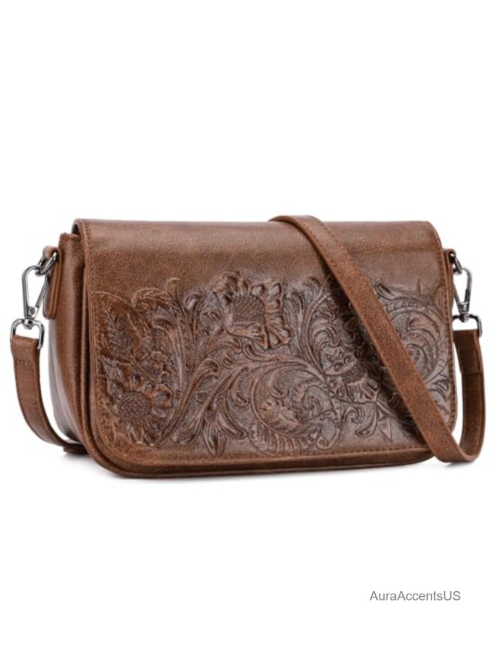 Floral Embossed Vegan Leather Crossbody Bag Small Purse